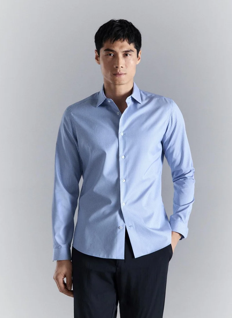 Mango Man Slim fit non-iron striped shirt